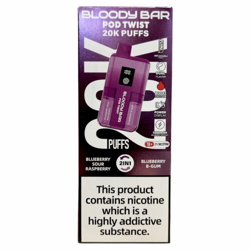 Bloody Bar 20mg Blueberry sour Raspberry x Blueberry B-Gum 20K Twist Pre-filled Pod Vape Kit 20000 Puffs https://urbancbd.co.uk